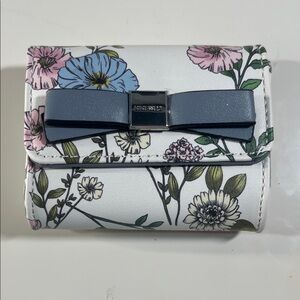 Nine West White Floral Wallet with Blue Bow Accent